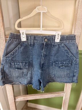💙 Simple Society Denim Utility Cargo Shorts Size 11/30 Raw Hem